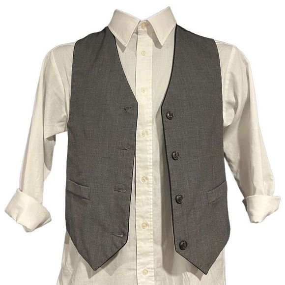 🧡 3 for $20 Black & Gray Reversible 4-Button Suit Dress Vest Boy’s Medium - Picture 2 of 4